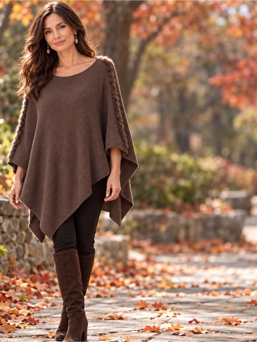 Elegant Chico’s Brown Knit wrap with Faux Fur Trim